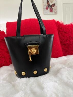 Salvatore Ferragamo mini tote Black Leather Shoulder Bag with Gold Hardware